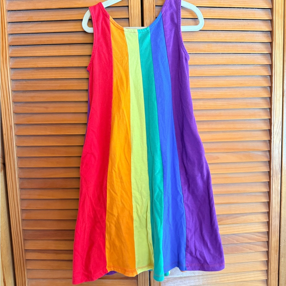 Girls Rainbow Stripe Sleeveless Dress - with Pockets!